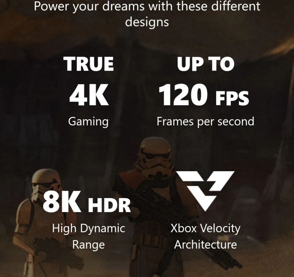 An advertisement image featuring two stormtroopers from Star Wars, overlaid with text promoting gaming specs like 'TRUE 4K…