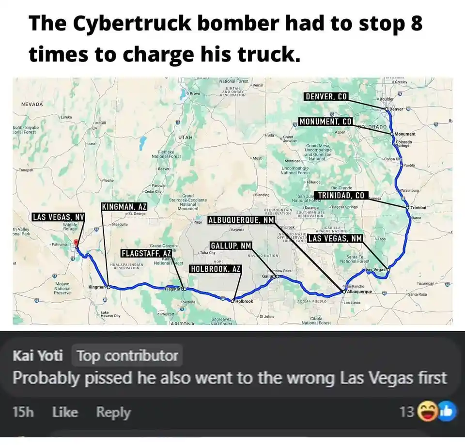 A map of the western United States shows a blue route with eight labeled stops: Las Vegas, NV; Kingman, AZ; Flagstaff, AZ…