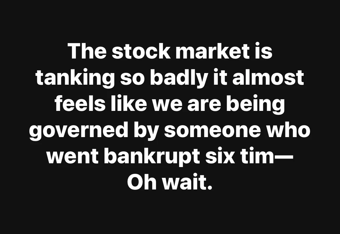 A black background with white text that reads: 'The stock market is tanking so badly it almost feels like we are being…