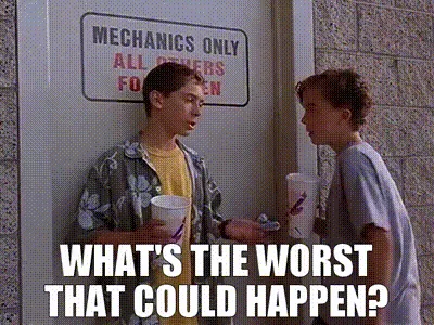 A four-panel meme from the movie '10 Things I Hate About You' shows two teenage boys standing outside a 'MECHANICS ONLY'…