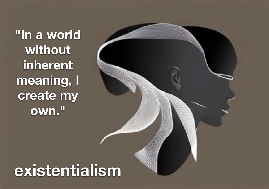 A stylized black silhouette of a human head in profile against a brown background, with a flowing white ribbon-like element…