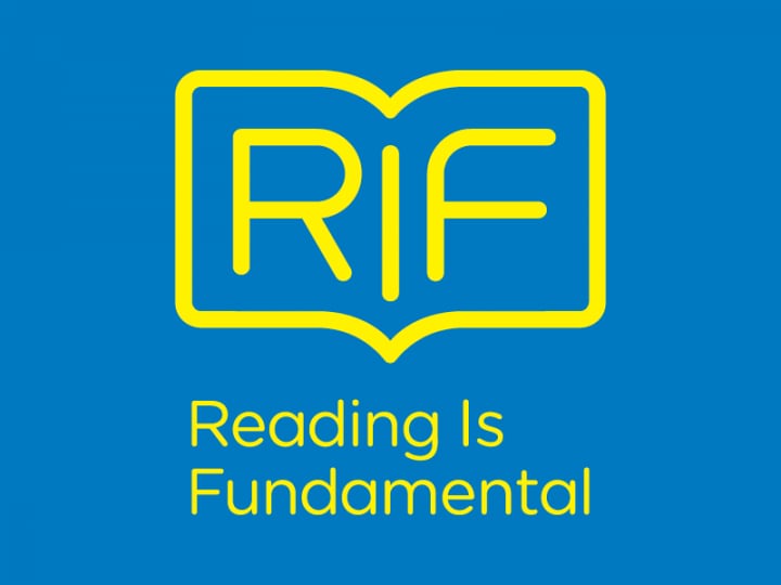 A blue background features a yellow outline of an open book with the letters 'RIF' inside. Below the book logo, the full…