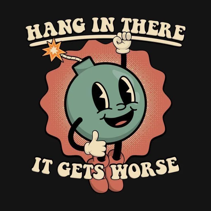 A cartoon bomb with a smiling face, giving a thumbs-up and raising a fist, has a lit fuse sparking. The text above reads…