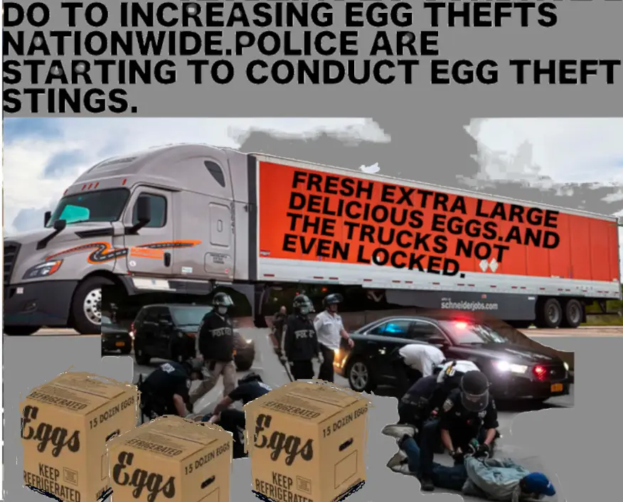A composite image shows police officers arresting people next to a large semi-truck with an orange trailer that reads 'FRESH…