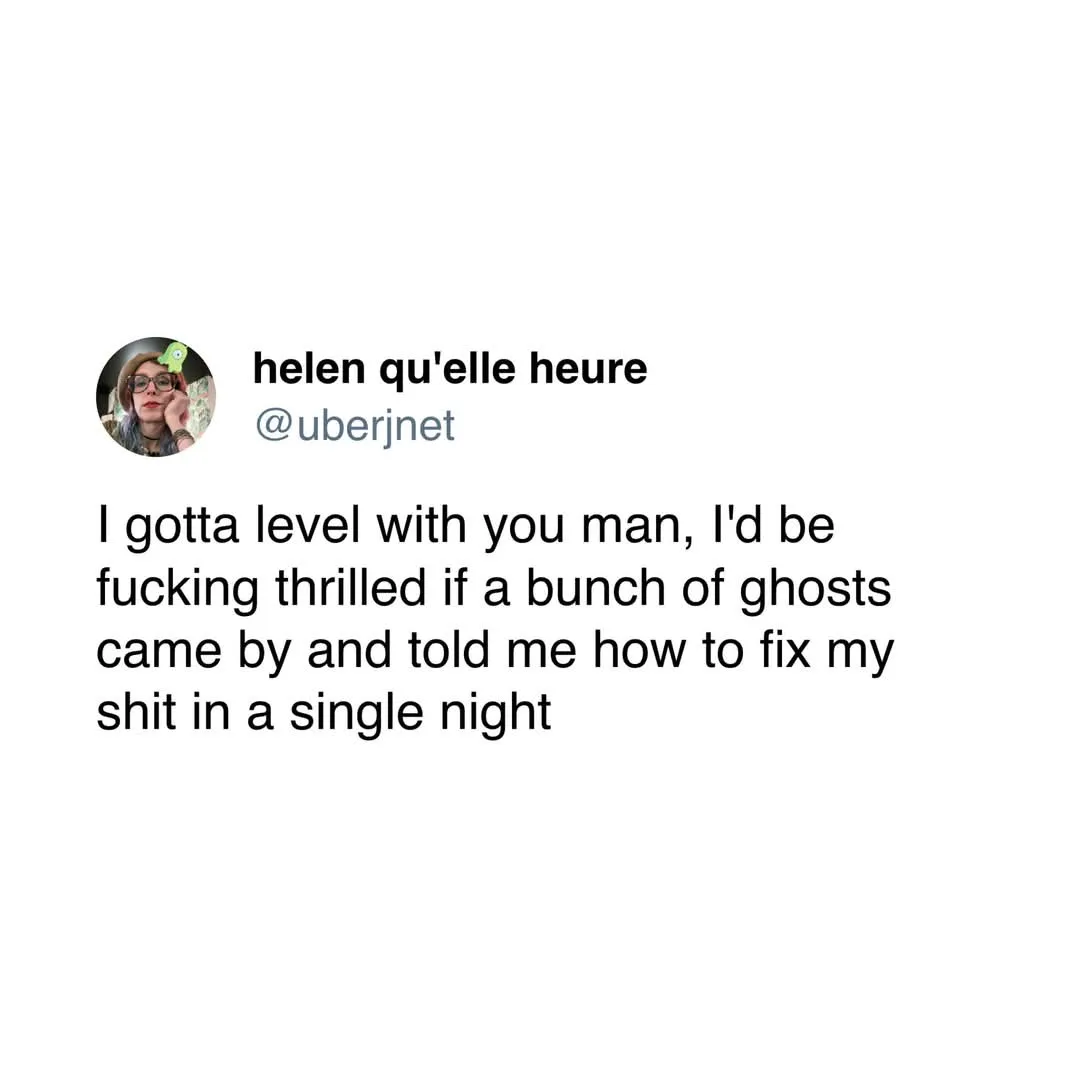 A screenshot of a tweet from user 'helen qu'elle heure' (@uberjnet) showing a profile picture of a woman with glasses and a…