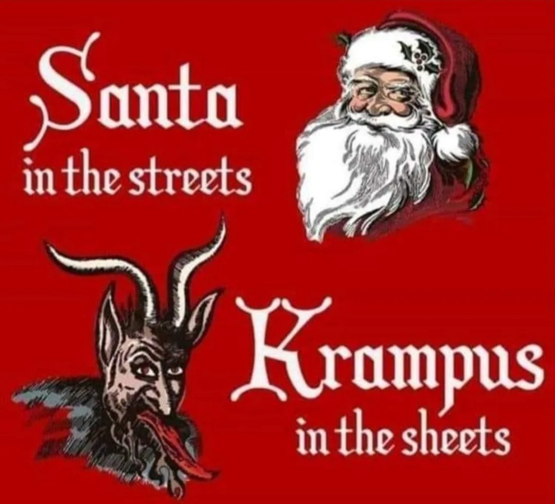 A red background features two illustrated figures: a smiling, bearded Santa Claus with a red hat at the top right, and a…