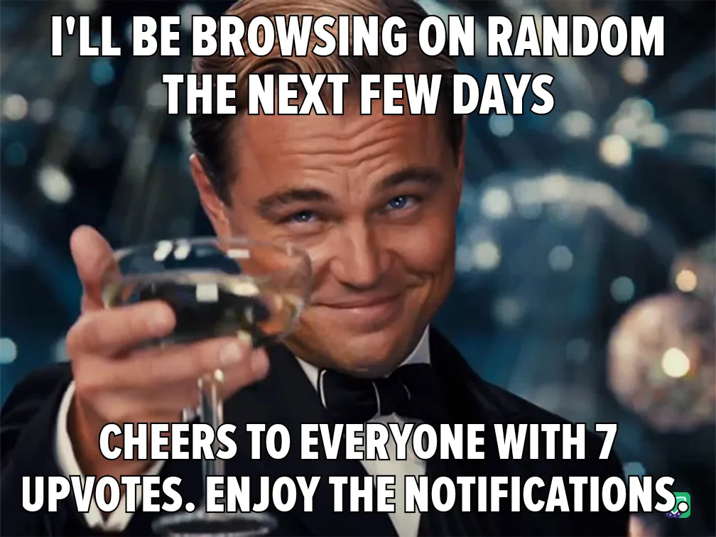 A man in a tuxedo holding a glass of champagne smiles while looking at the camera. The overlaid text reads: 'I'LL BE…