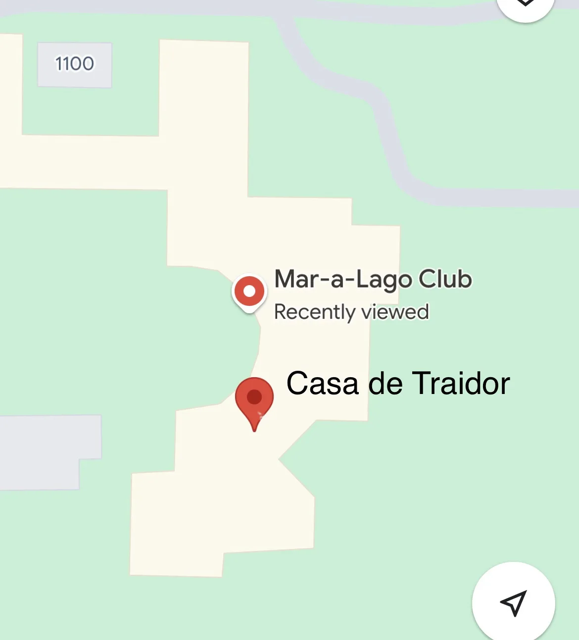 A Google Maps screenshot shows two locations: 'Mar-a-Lago Club' marked as 'Recently viewed' with a standard pin, and below…
