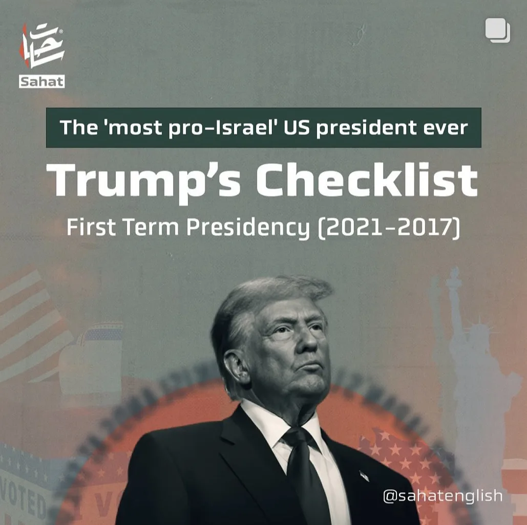 A black-and-white image of Donald Trump in a suit and tie, looking upward. Overlaid text reads 'The 'most pro-Israel' US…