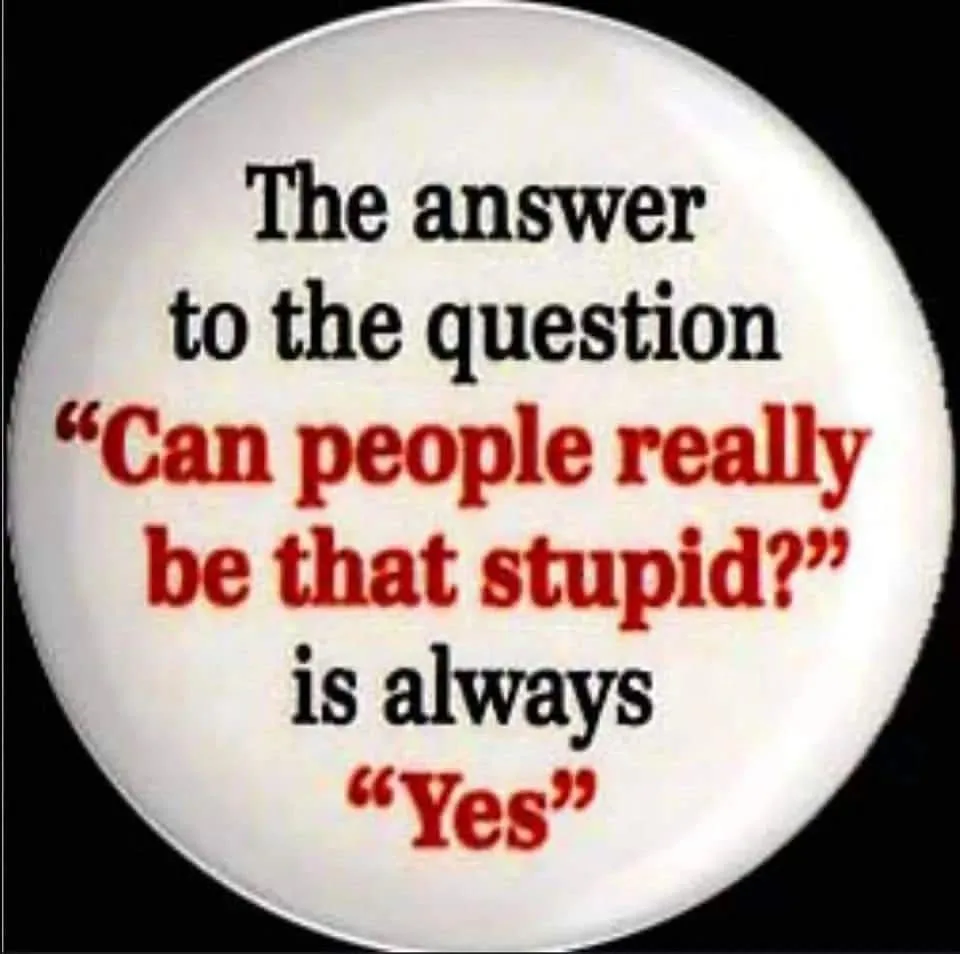 A white circular button with black and red text against a black background. The text reads: 'The answer to the question "Can…