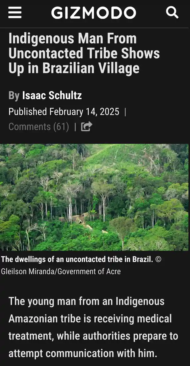 A screenshot of a Gizmodo news article from February 14, 2025, featuring a photo of a lush green forest with visible…