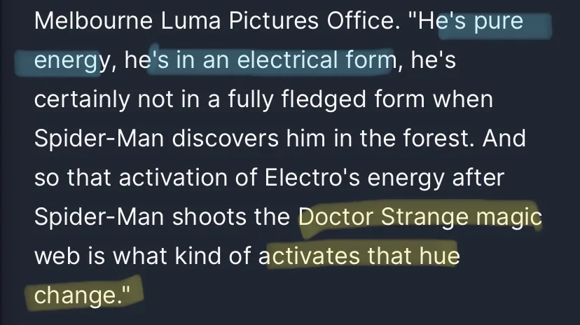 A screenshot of a text message with highlighted sections, showing a quote from a Melbourne Luma Pictures Office about…