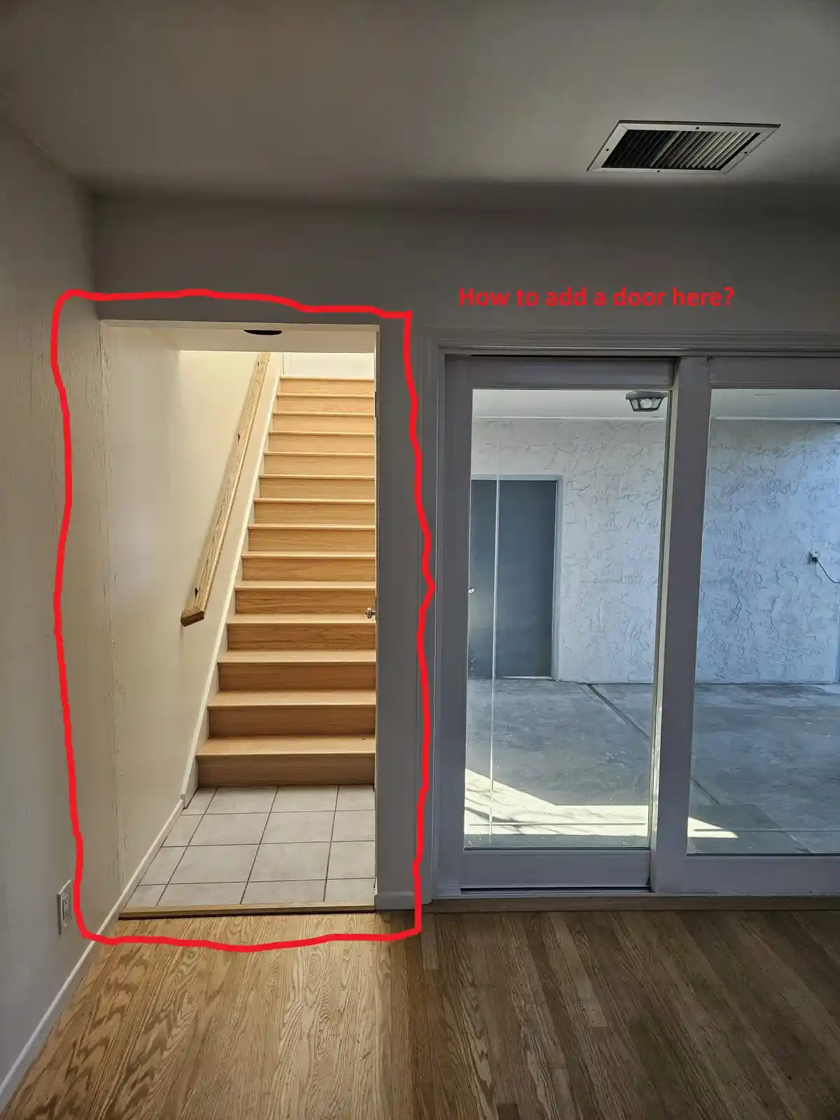 An interior photo shows a red outline highlighting an empty doorway next to a sliding glass door, with text asking 'How to…